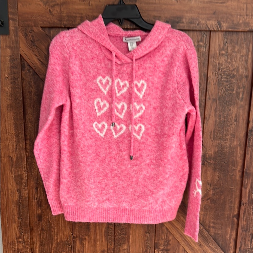 Pink Heart Pattern Hoodie Sweater